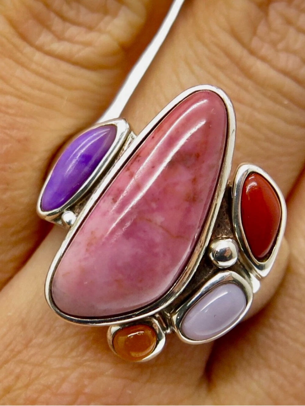 WHITNEY KELLY 925 Sterling Silver Vintage Real Multi-Gem Ring Size 7  STUNNING